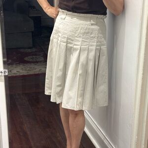 Cyrillus Cream A-Line Pleated Skirt Knee-Length Casual